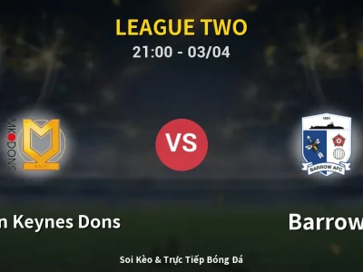 🔴 Trực Tiếp: Milton Keynes Dons 0-0 Barrow – Link Xem League Two (Full HD)